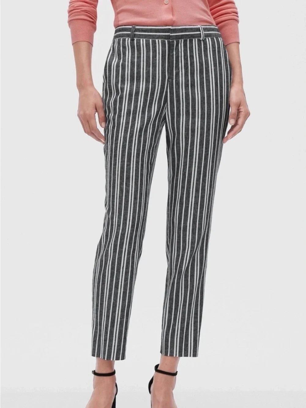 Banana Republic Avery Pants Linen Blend Womens Sz. 16P Crop Black White Striped